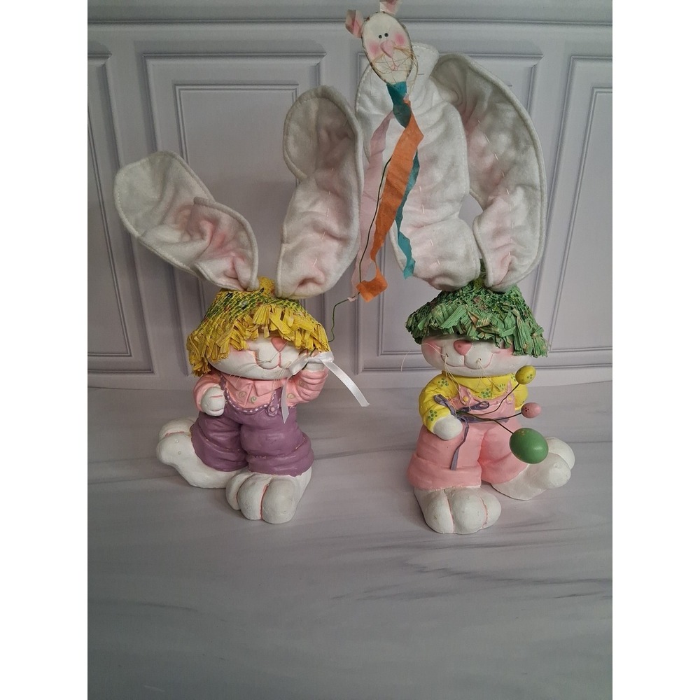 Vintage Pastel Ceramic 8" Floppy Ears Easter Bunnies (2) Joelson Ind. *Spring